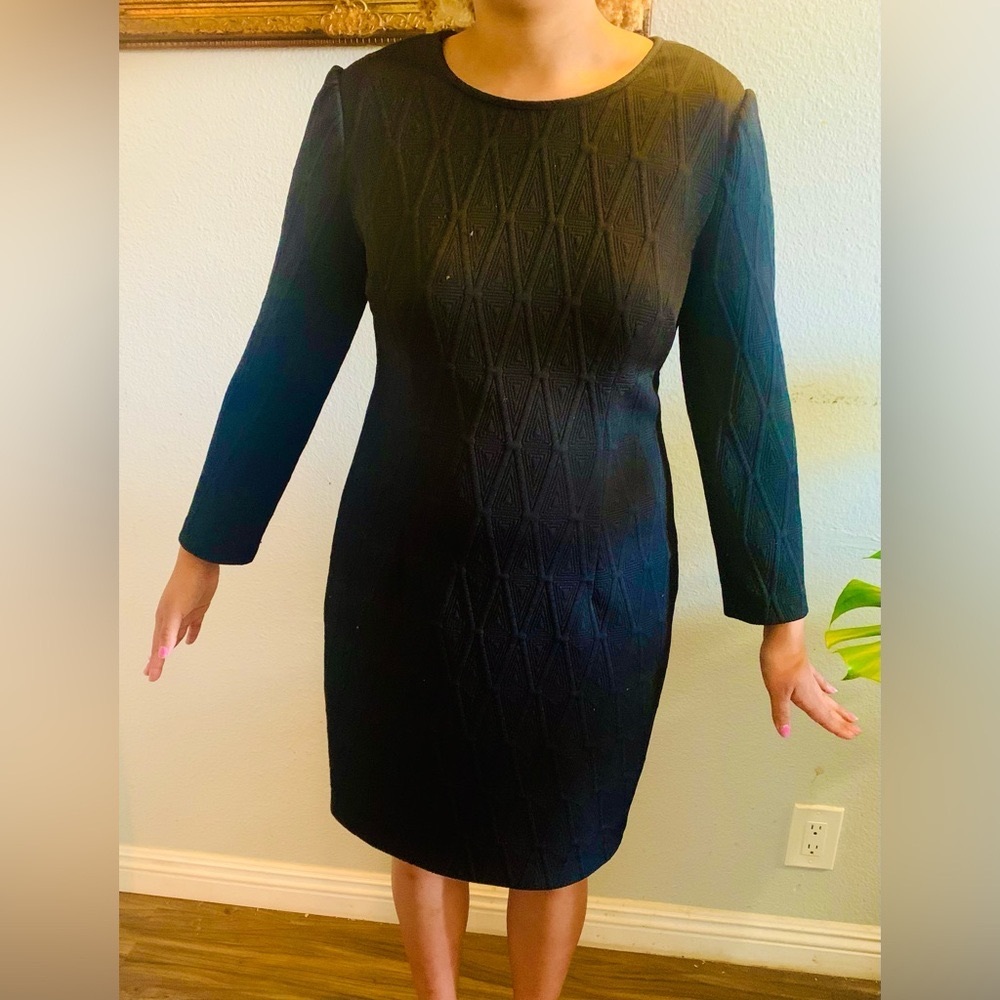 Betsy Johnson Women’s Long Sleeve  Texturized Black Dress. Size 14. SKU 092